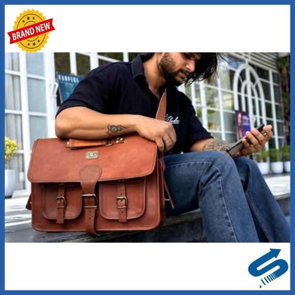 Leather Messenger Bag Vintage Style Crossbody Shoulder Satchel Briefcase Office - Picture 2 of 6